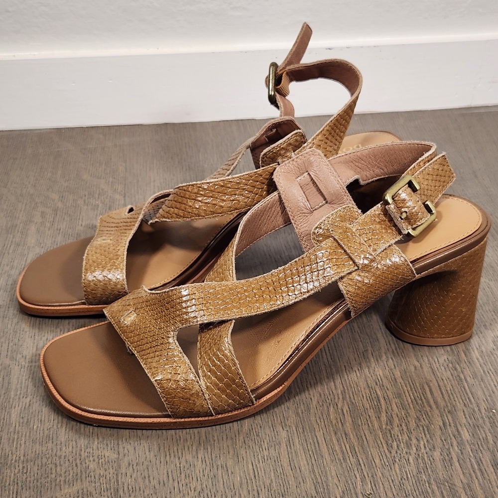 Donald Pliner Vlora Sandals 9.5 Snake skin Embossed Bronze Leather Block Heel